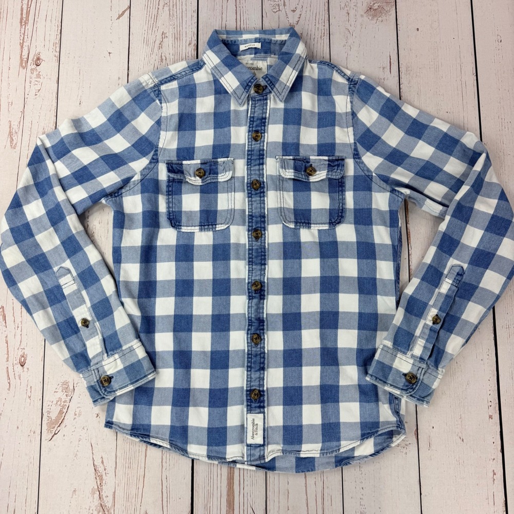 Abercrombie & Fitch Mens Blue White Buffalo Plaid Muscle Fit Cotton Shirt M